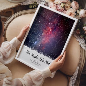 Les étoiles la nuit où nous nous sommes rencontrés, carte des étoiles personnalisée par date - cadeau de Saint-Valentin pour petit ami ou petite amie, cadeau d'anniversaire de carte du ciel nocturne