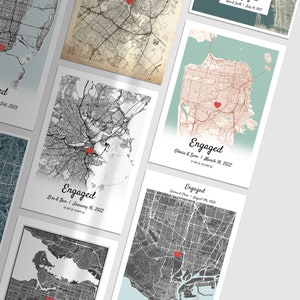 Custom Map Print Engagement Gifts For Newly Engaged Couple, Engagement Map Print Custom Wedding Gift, Engagement Frame Pre Wedding Gift