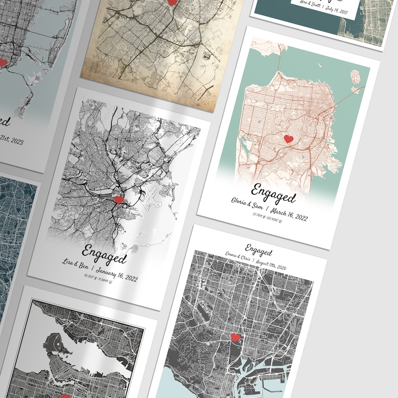Custom Map Print Engagement Gifts For Newly Engaged Couple, Engagement Map Print Custom Wedding Gift, Engagement Frame Pre Wedding Gift