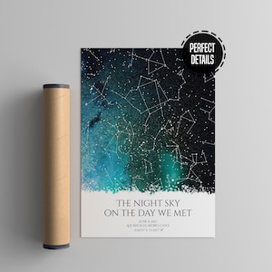 Custom Star Map - Unique Romantic Gift for Him or Her - Personalized Night Sky Print by Date - Perfect Christmas or Anniversary Gift