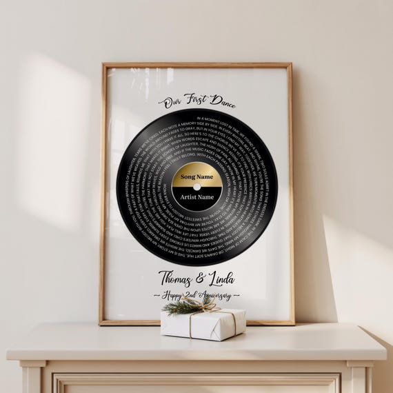 Our First Dance Song Lyrics Print – Wedding Anniversary Gift For Husband or Wife, Our Song Custom Vinyl Record Wall Art