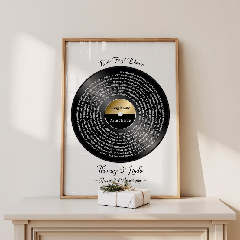 Our First Dance Song Lyrics Print – Christmas Gift for Husband or Wife, Our Song Custom Vinyl Record Wall Art Wedding Anniversary Gift