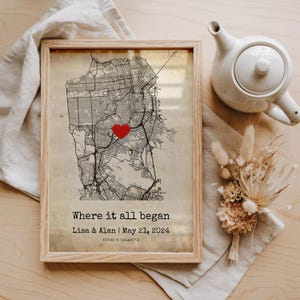 Wo wir uns trafen Karte personalisierte Jahrestagsgeschenk, wo alles begann Karte Valentinstag Geschenk, erste Datum Karte benutzerdefinierte ein Jahr Dating Geschenk