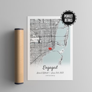 Personalized Engagement Gift - Custom Map Print Engagement Gift For Newly Engaged Couple, Custom Wedding Gift, Engagement Frame Wedding Gift image 2