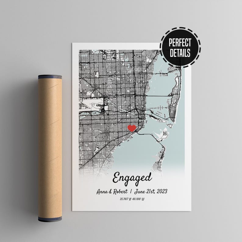 Personalized Engagement Gift - Custom Map Print Engagement Gift For Newly Engaged Couple, Custom Wedding Gift, Engagement Frame Wedding Gift image 2