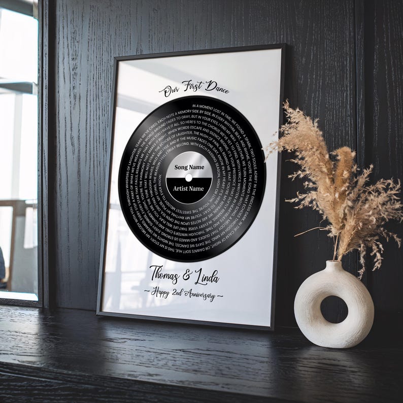 Our First Dance Song - Custom Vinyl Lyrics Print Wedding Anniversary Gift, Wedding Song Lyrics Wall Art Newlywed Christmas Gift