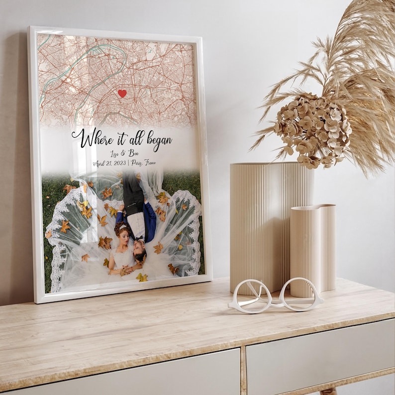 Where It All Began Map Anniversary Gift, First Date Map Unique 1st Anniversary Gift, Personalized Map Print Wedding Anniversary Gift For Him