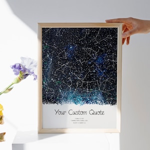 Carte des étoiles personnalisée par date - carte de la constellation du ciel nocturne, carte du ciel personnalisée, impression d'art constellation pour anniversaires, anniversaires de mariage et plus