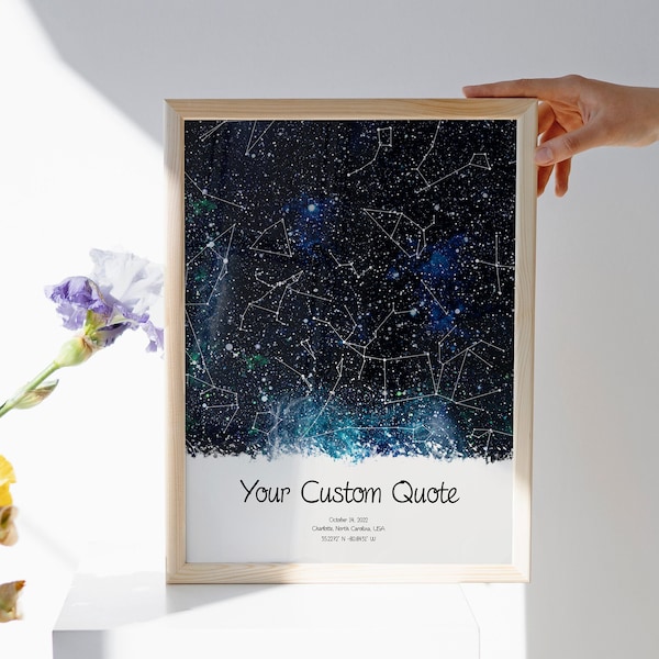 Custom Star Map By Date - Night Sky Constellation Map, Personalized Star Chart, Constellation Art Print for Birthdays, Anniversaries & More