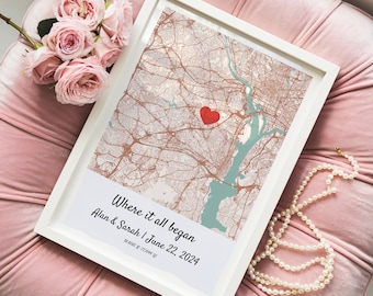 Where We Met Custom Map Unique Anniversary Gift, Where It All Began Map Valentine's Day Gift For Him Or Her First Date Map Relationship Gift