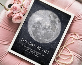 The Night We Met Personalized Moon Phase Print - Unique Valentine's Day Gift For Him Or Her, Custom Moon Phase Anniversary Gift For Couples
