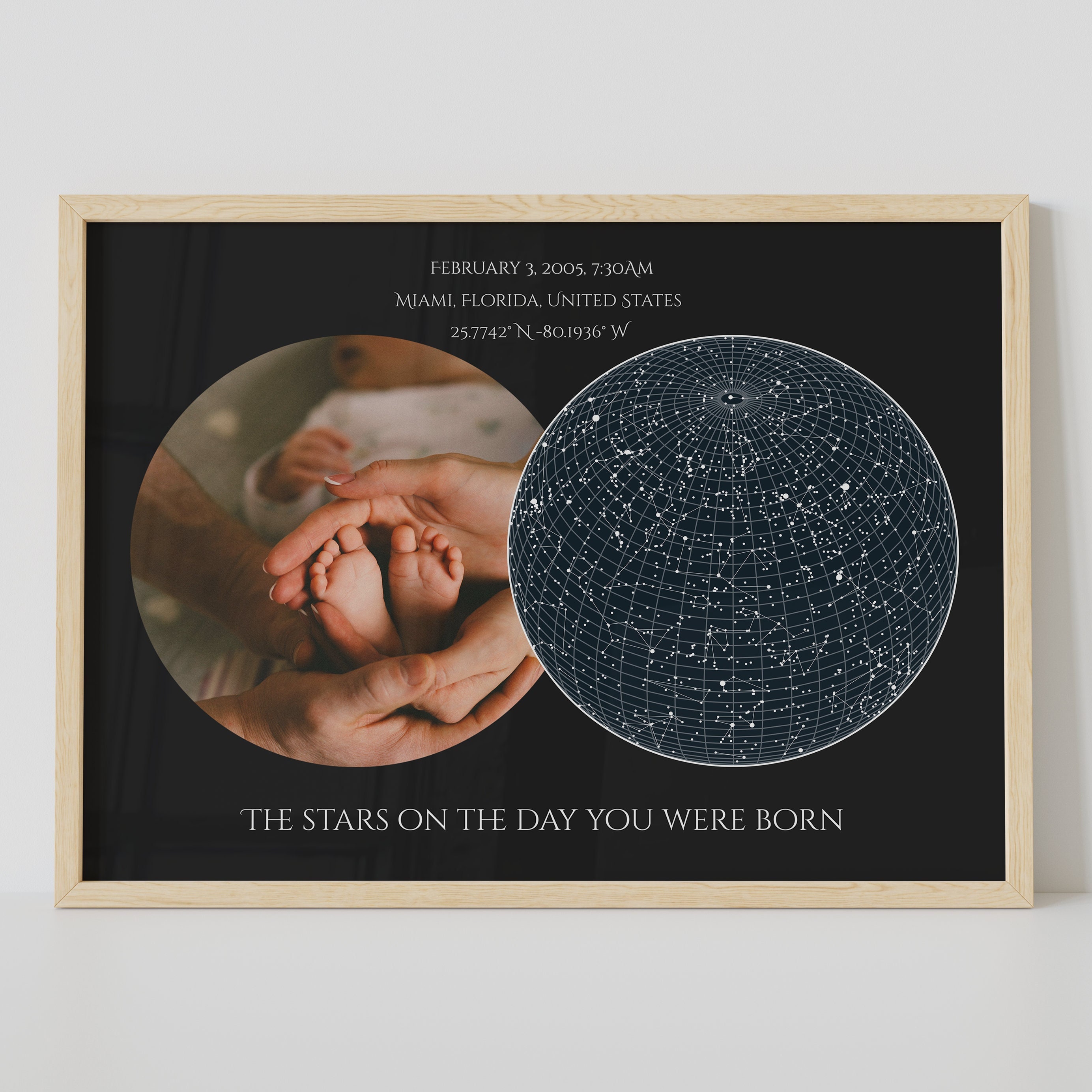 The Stars On The Day You Were Born- Star Map by date, Location and time of birth, Baby Constellation Print, Nursery Decorations