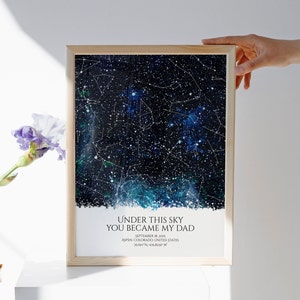 Carte étoile le jour où vous êtes devenu père, cadeau fête des pères, impression ciel nocturne, cadeau fille papa, première impression d'art fête des pères, cadeau d'anniversaire pour papa