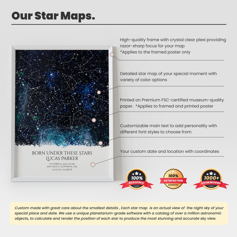 On the Day You Were Born Star Map Print- Birth Date Constellation Map ...