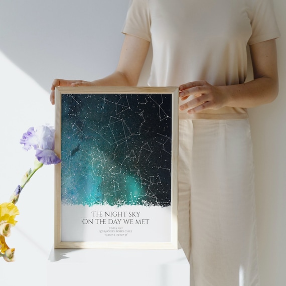 Custom Star Map - Unique Romantic Gift for Him or Her - Personalized Night Sky Print by Date - Perfect Valentine's Day or Anniversary Gift