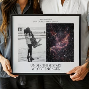 Regalo di fidanzamento personalizzato per amici - Mappa stellare personalizzata per data, cornice regalo di fidanzamento per coppie appena fidanzate, regalo di nozze personalizzato