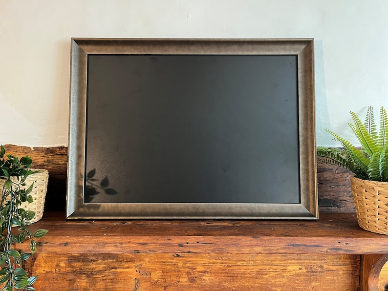 Professionally framed chalkboard / noticeboard. Real wood frame. Gold / Silver / Pewter hand finished Italian mouldings framed in the UK. Pewter