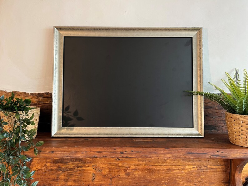 Professionally framed chalkboard / noticeboard. Real wood frame. Gold / Silver / Pewter hand finished Italian mouldings framed in the UK. Silver