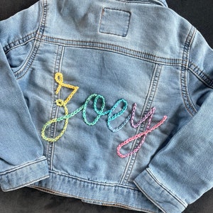 Personalized Hand Embroidered Denim Jacket, Custom Toddler Name Jacket, 1st Birthday, Premium Baby Shower Gift