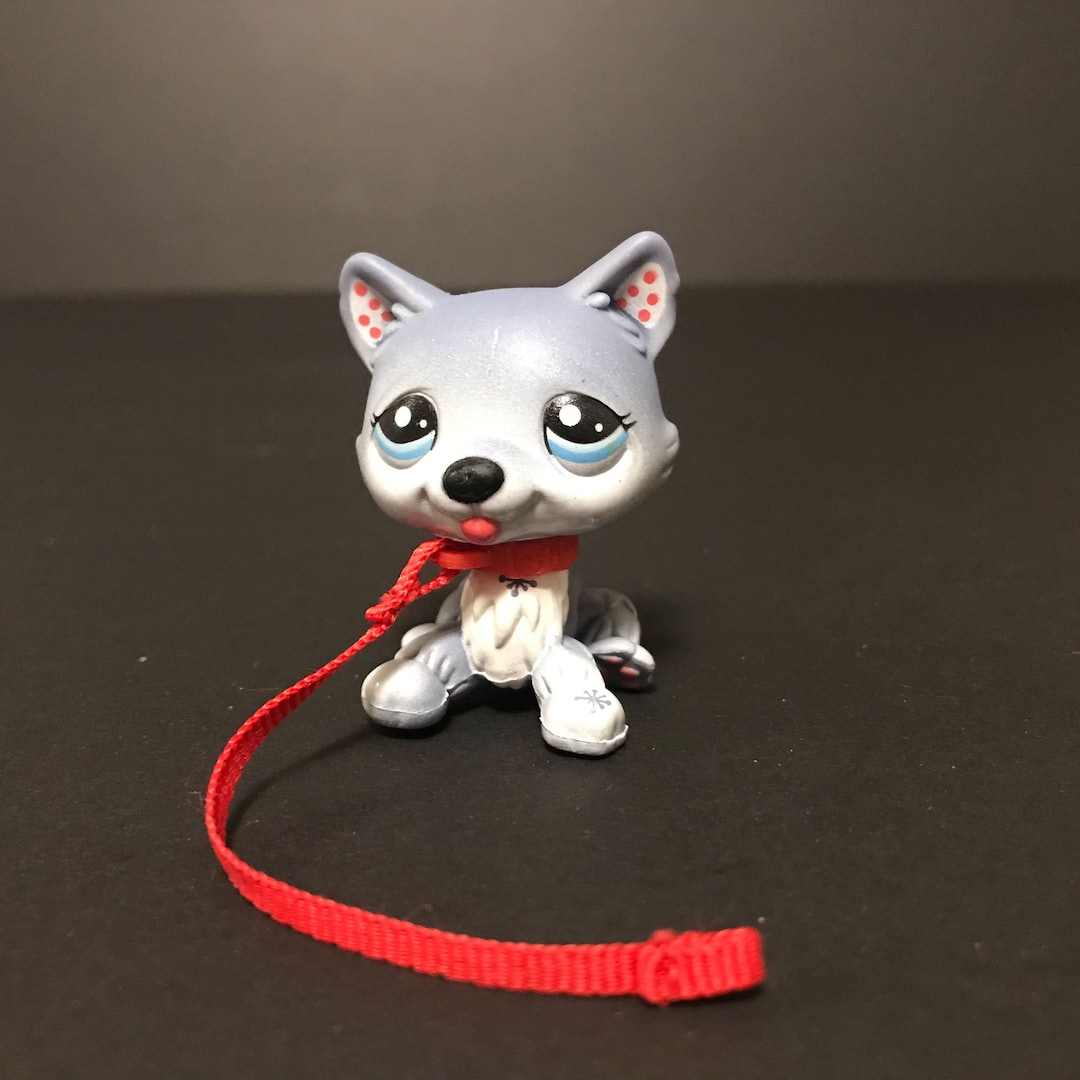 Littlest Pet Shop LPS Authentic Dog Husky 1617 gray White Blue
