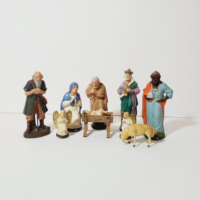 Vintage German Nativity Set of 9 Figurines Paper Mache - Etsy