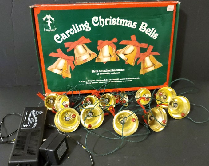 Vintage Brass Chiming Bells Ye Merrie Caroling Musical Christmas Bells String Brass Musical