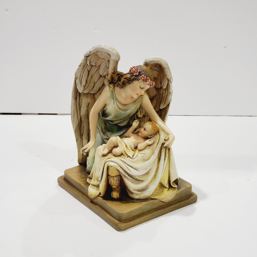 Napco Angel Holding Baby Resin Nativity Scene Christmas Decor Vintage HTF Etsy