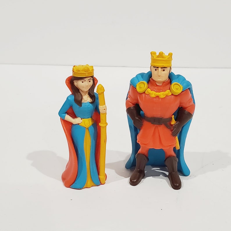 Medieval Prince and Princess Figure Blue Cape Red Plastic Unbranded Vintage image 1