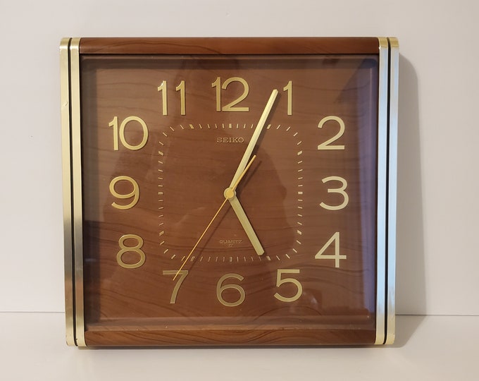Seiko Japan Wall Clock MCM Mid Century Modern Brown and Gold Etsy