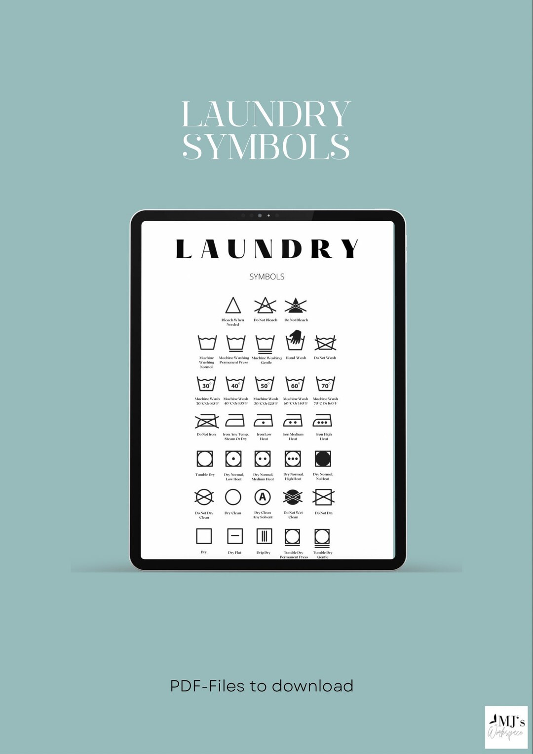 Printable Laundry Symbol Poster Kitchen or Laundry Room Etsy