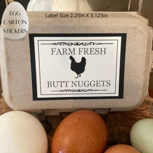 Egg Carton Label, Sticker, Farm Label, Chicken Coop, Hen Stickers, DIY Sticker, Farm Fresh Butt Nuggets, Farm Fresh, Egg Carton Sticker