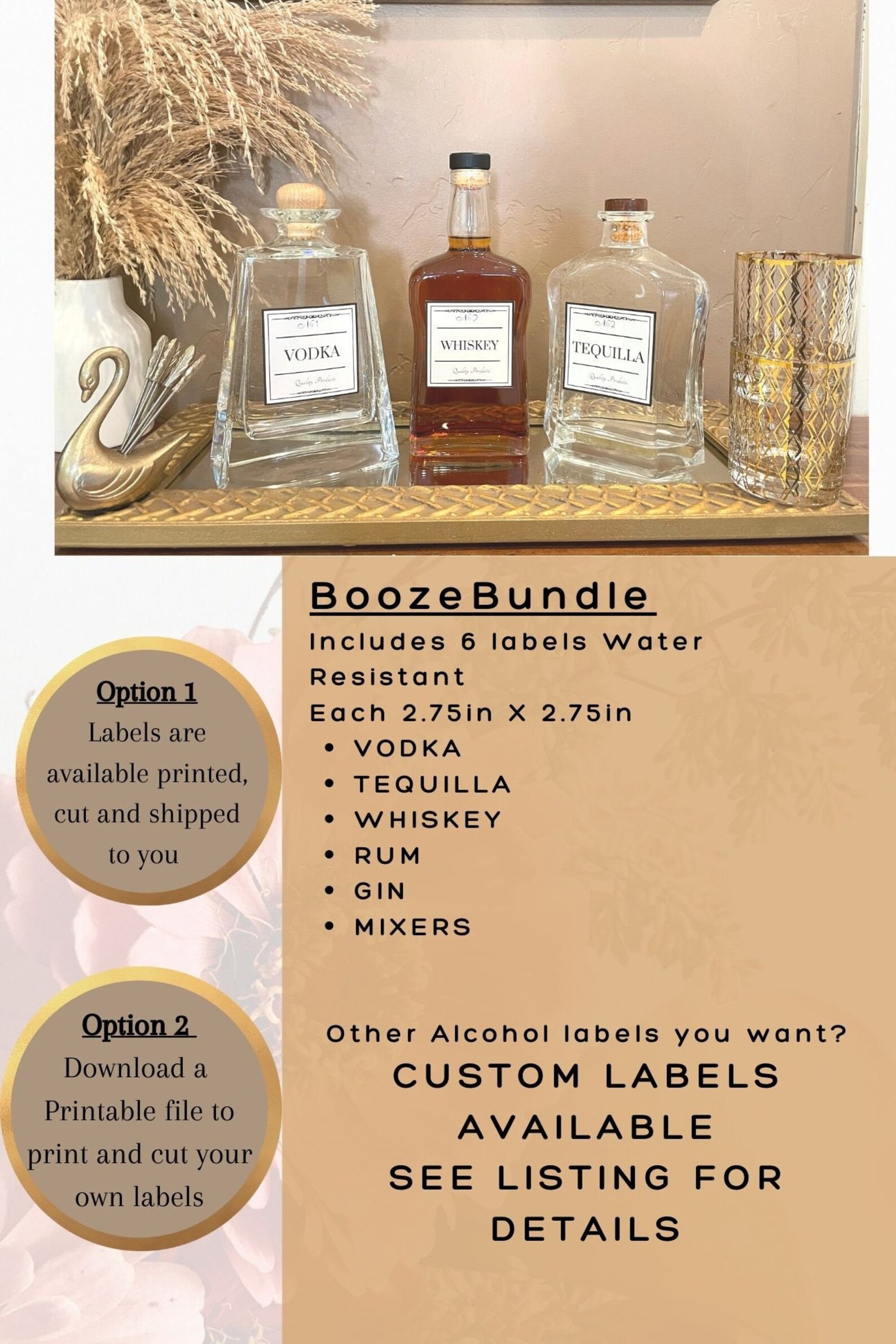 Booze Labels Custom Bar, Booze, Cocktail Vinyl Labels. Home Organization, Modern ...