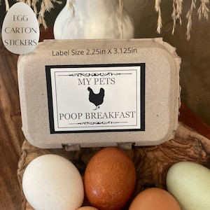 Egg Carton Label, Sticker, Farm Label, Chicken Coop, Hen Stickers, DIY Sticker, My Pets Poop Breakfast, Farm Fresh, Egg Carton Stickers