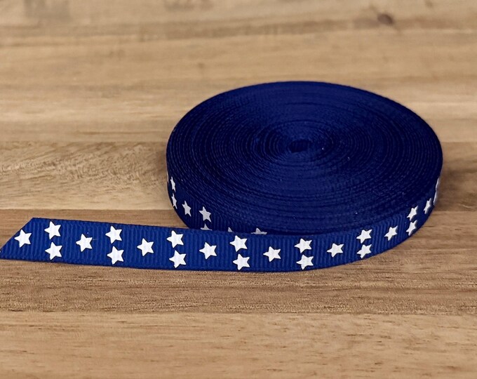 Navy With White Stars Grosgrain Ribbon | 3/8” Wide | 2 Lengths: 7 1/2 ...