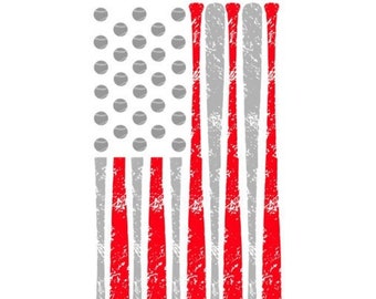May include: An American flag design made of baseball bats. The red and white stripes are made of baseball bats, and the blue field is made of baseballs.