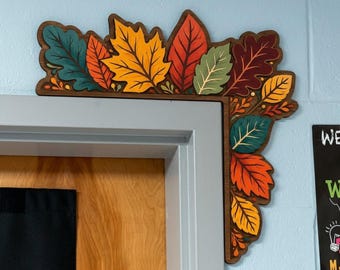 Autumn Door Corner Decor, Fall Leaves Corner Topper, Seasonal Frame Accent, Wood or Acrylic, UV 2D or Layered 3D