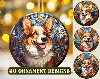 30 Corgi Dog Round Ornament Bundle PNG, Sublimation Template, Corgi Lover Gift, Memorial Christmas Png Designs, Instant Digital Download