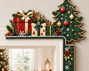 Christmas Tree Door Corner Hanger, Holiday Door Frame Decor, 2026 corner door topper