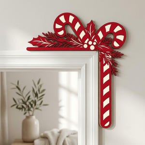 Christmas Candy Cane Door Corner Decor, Wooden or Acrylic Door Frame Topper, Holiday Corner Decoration, Festive Christmas Home Accent