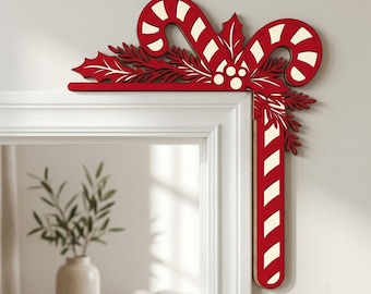 Christmas Candy Cane Door Corner Decor, Wooden or Acrylic Door Frame Topper, Holiday Corner Decoration, Festive Christmas Home Accent