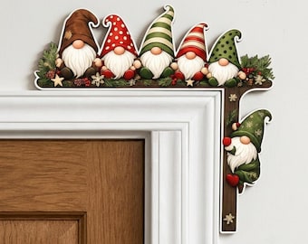 Christmas Gnome Door Corner Decor, Holiday Gnome Frame Topper, Wood or Acrylic Xmas Doorway Accent, Nordic Christmas Home Decoration
