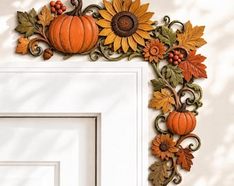 Sunflower Door Corner Decor, Fall Door Corner Topper, Autumn Floral Corner Decoration, Door Frame Accent, Wooden or Acrylic Corner Sign