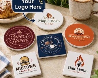 Custom Logo Coasters, Personalized Business Coaster Set, Restaurant & Coffee Shop Coasters