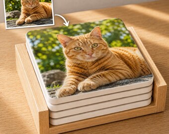 Custom Pet Photo Coasters, Personalized Dog or Cat Picture Coaster Set, Circle & Square Pet Coasters
