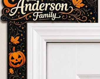 Personalized Halloween Door Corner Decor, Custom Fall Door Frame Sign, Wooden or Acrylic Sign, Family Name Sign