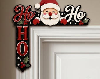 Personalized Santa Door Corner Decor, Christmas Door Frame Topper, Ho Ho Ho Corner Sign, Wooden & Acrylic Holiday Decoration