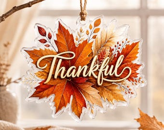 Bundle 50 Thankful Autumn Leaves Ornament, Thanksgiving Acrylic Hanging Decor, Fall Maple Leaf Suncatcher, Gratitude Gift, Harvest Decor