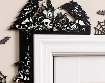 Halloween Door Corner Decor, Raven Door Topper, Gothic Raven Decor, Crow Skull Door Frame Sign, Spooky Halloween Corner Decoration
