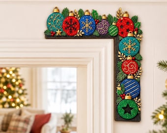 Christmas Ornament Door Corner Hanger, Wooden Holiday Doorway Corner Decoration, door topper