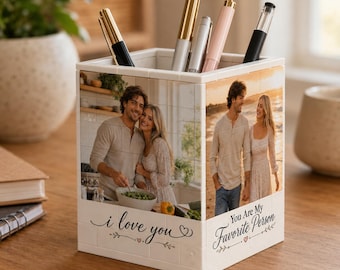 Custom Photo Pen Holder, Personalized Picture Pencil Holder, Custom Desk Organizer, Couple Gift, Anniversary Gift, Photo Brick Pen Cup